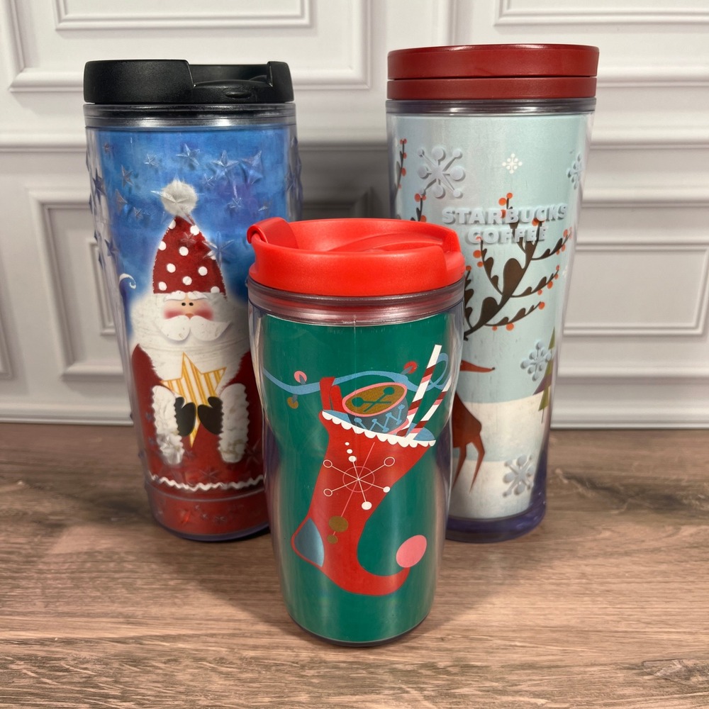 Starbucks Holiday‎ Tumbler Set 3pc Multi-Year 2003 2006 2010 Santa Reindeer